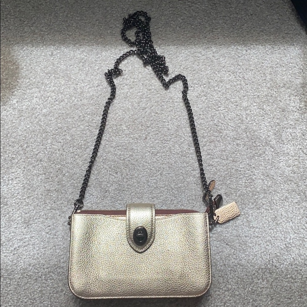 Coach gold metallic turnlock crossbody